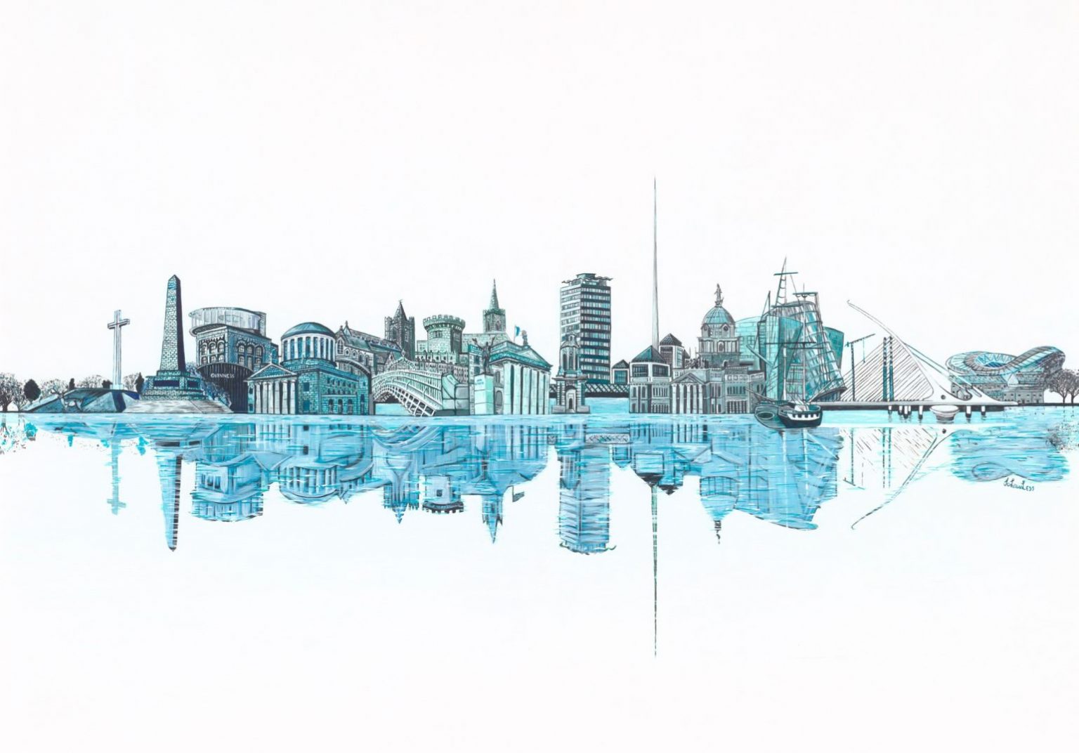 Dublin Skyline Monochrome Jo Lawless Artist